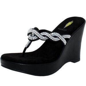 Women’s Volatile Bridal platform wedge sandals black rhinestones Size 10